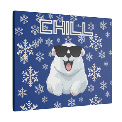 Chill, Polar Bear, Matte Canvas, Stretched 0.75", wall art, snowflakes - blue