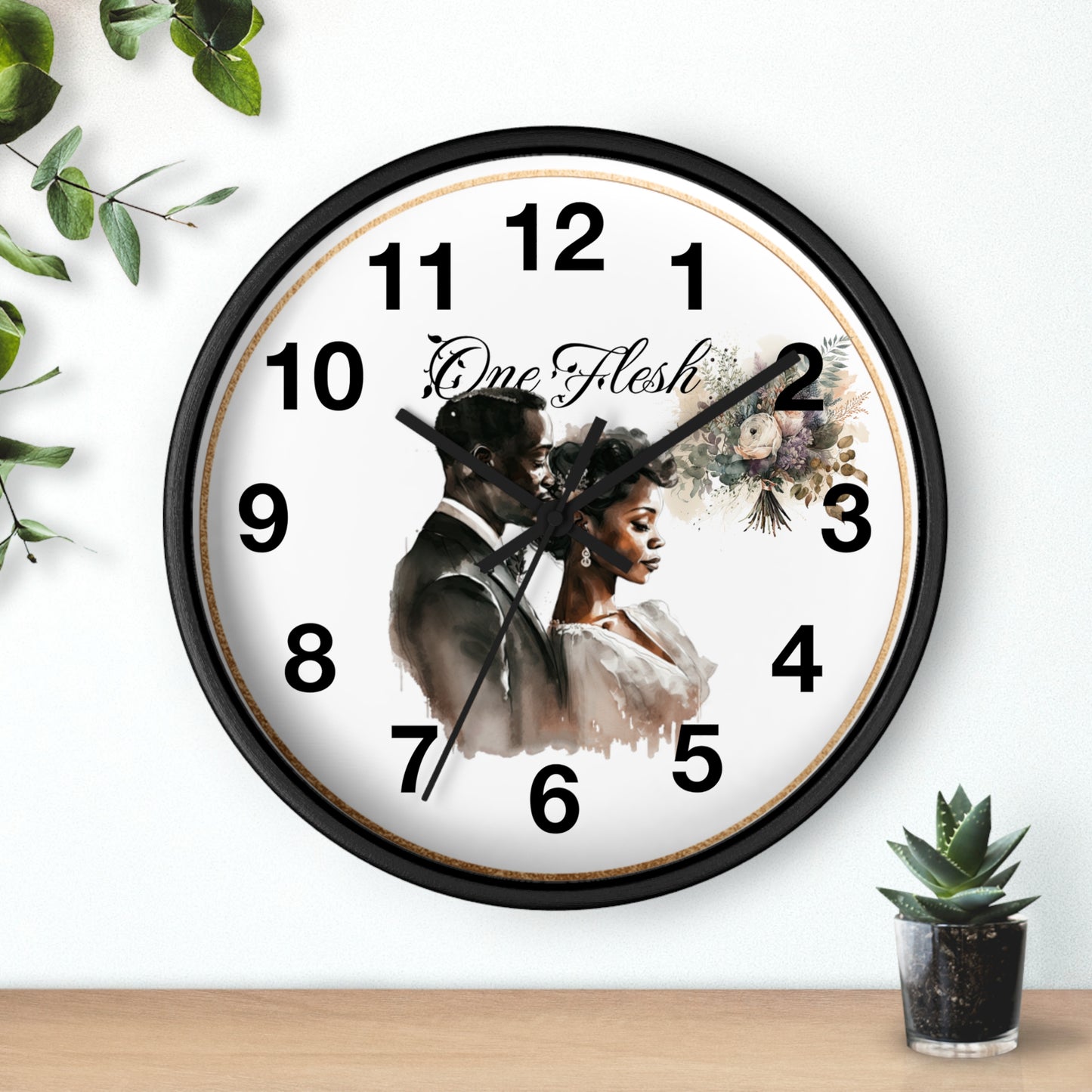 One Flesh Wall Clock, Christian, housewarming, afroamerican, new couple, wedding