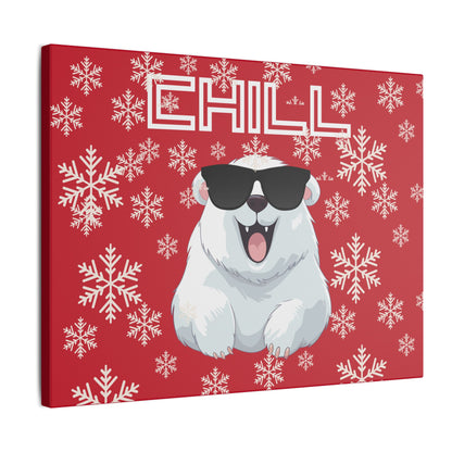 Chill, Polar Bear, Matte Canvas, Stretched 0.75", wall art, snowflakes - red