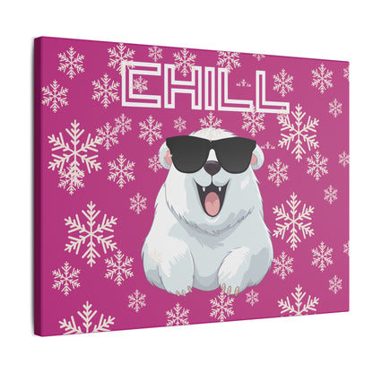 Chill, Polar Bear, Matte Canvas, Stretched 0.75", wall art, snowflakes - pink