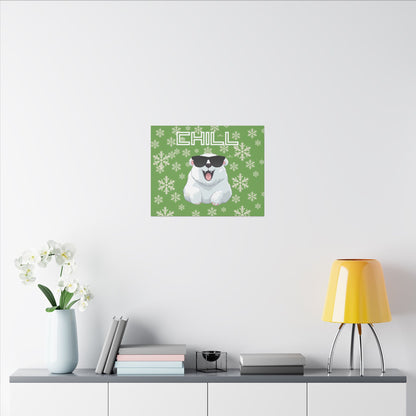 Chill, Polar Bear, Matte Canvas, Stretched 0.75", wall art, snowflakes - green