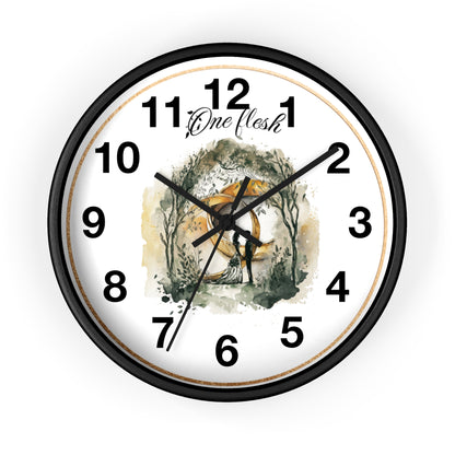 One Flesh Christian Wall Clock with rings, vintage design, wedding, new couple