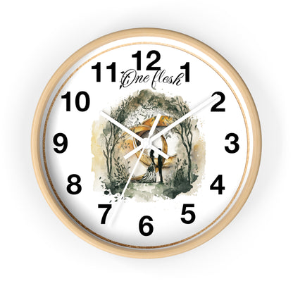 One Flesh Christian Wall Clock with rings, vintage design, wedding, new couple