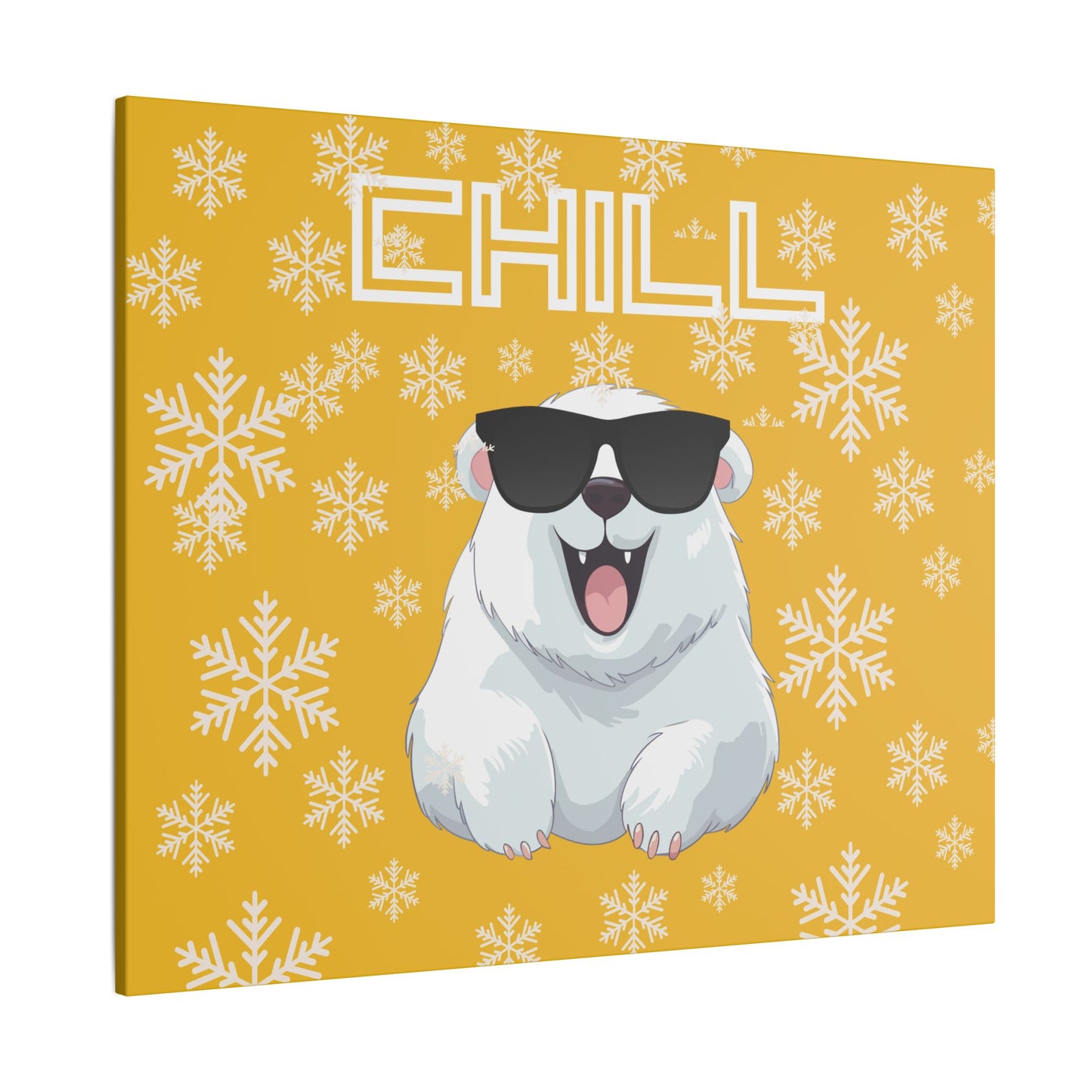 Chill, Polar Bear, Matte Canvas, Stretched 0.75", wall art, snowflakes - yellow