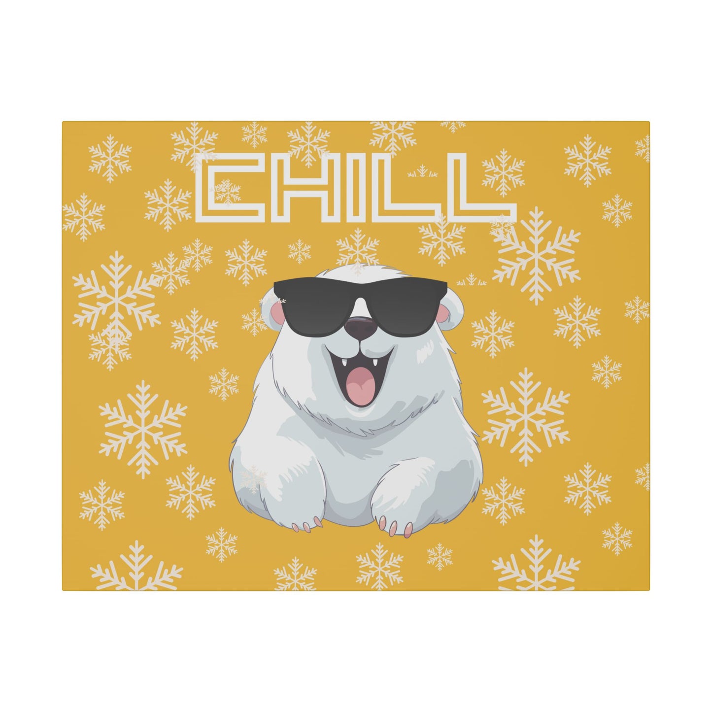 Chill, Polar Bear, Matte Canvas, Stretched 0.75", wall art, snowflakes - yellow