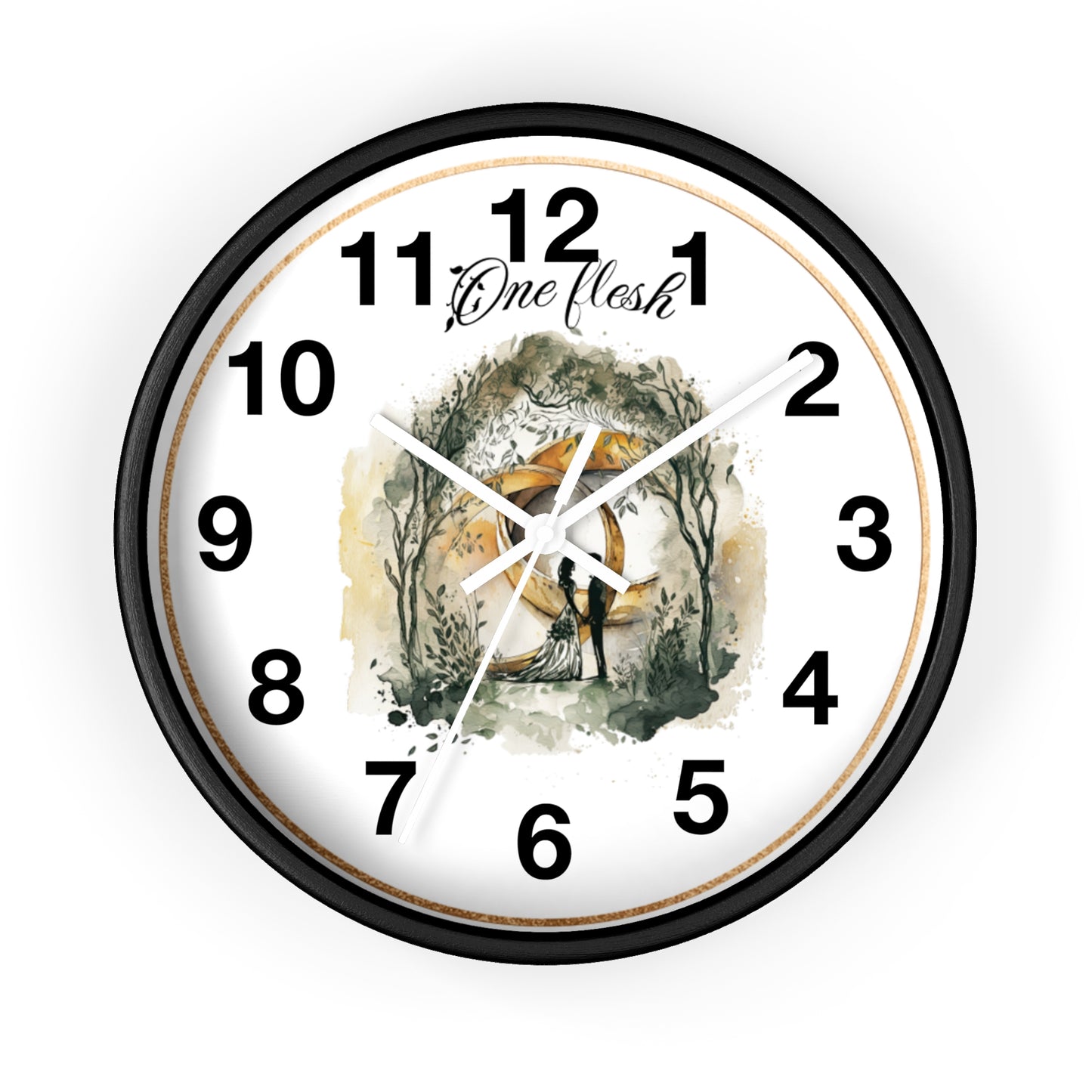 One Flesh Christian Wall Clock with rings, vintage design, wedding, new couple
