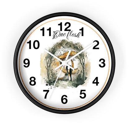 One Flesh Christian Wall Clock with rings, vintage design, wedding, new couple