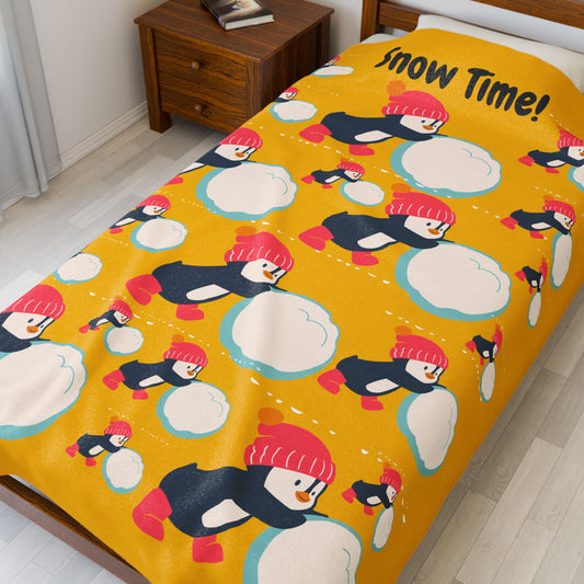 Snow Time Velveteen Plush Blanket - Yellow