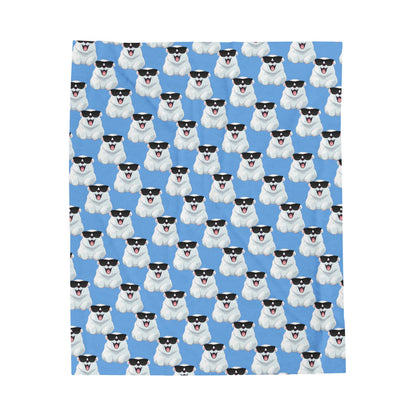 Polar Bear Velveteen Plush Blanket - Light blue