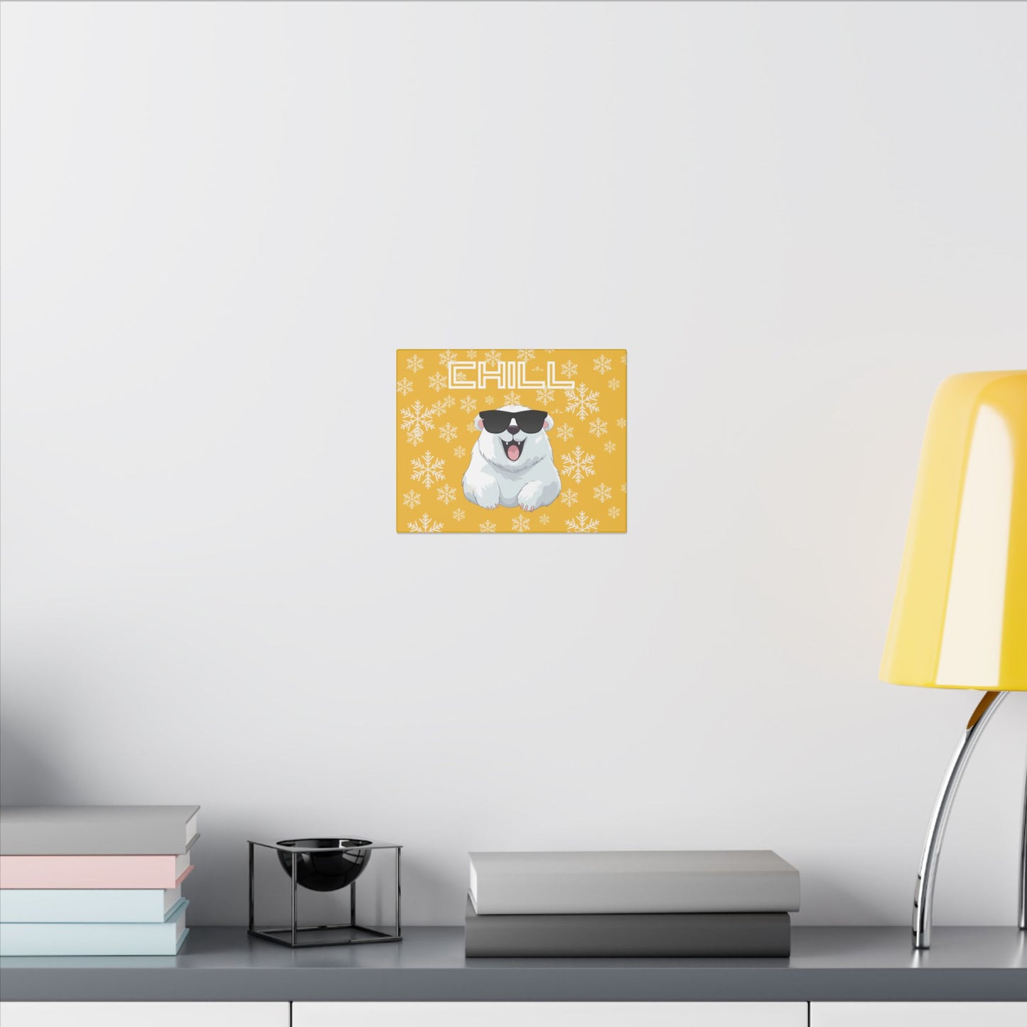 Chill, Polar Bear, Matte Canvas, Stretched 0.75", wall art, snowflakes - yellow