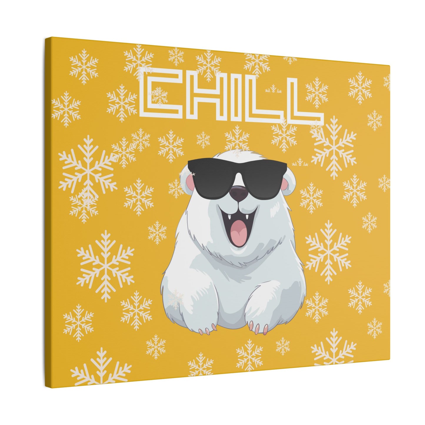 Chill, Polar Bear, Matte Canvas, Stretched 0.75", wall art, snowflakes - yellow