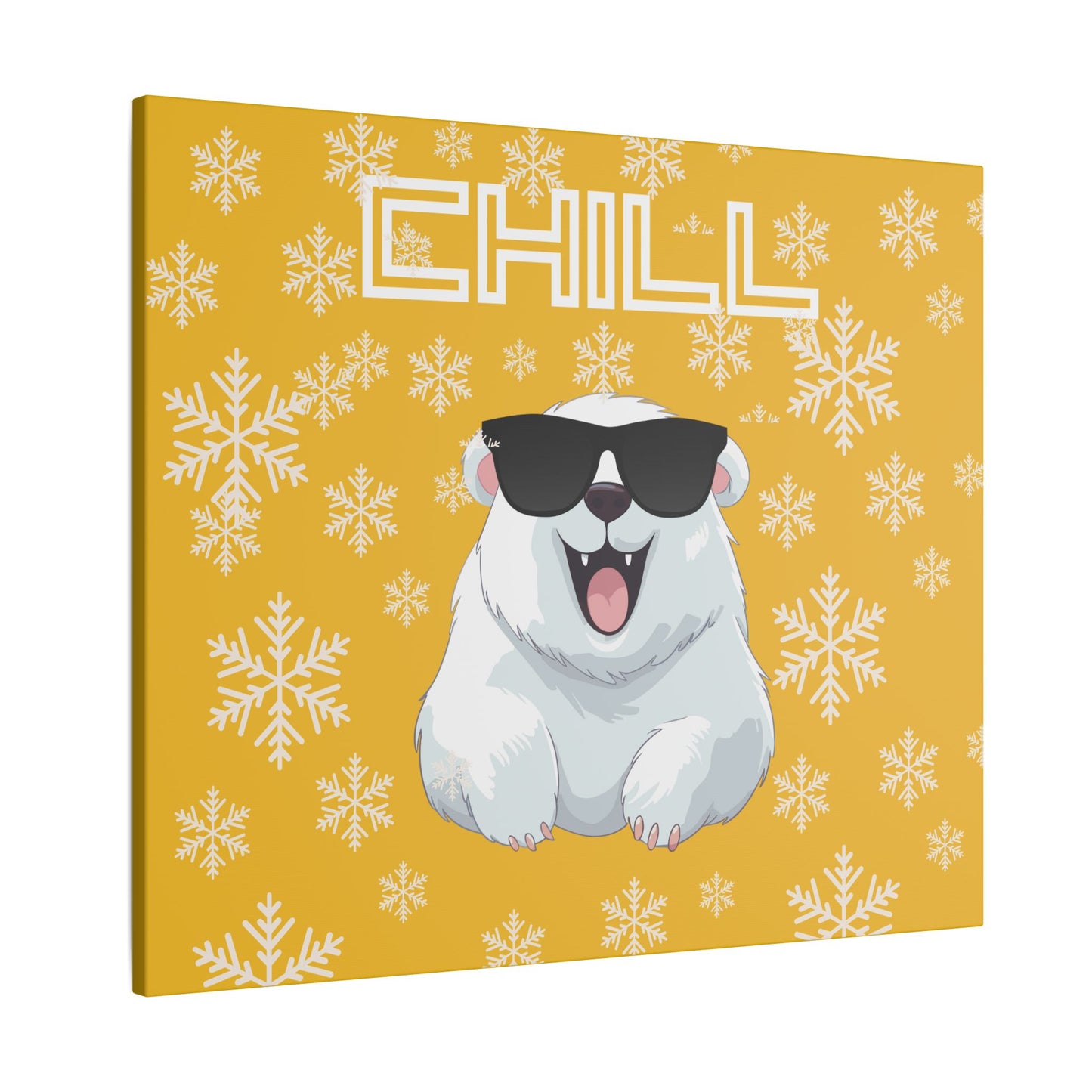 Chill, Polar Bear, Matte Canvas, Stretched 0.75", wall art, snowflakes - yellow