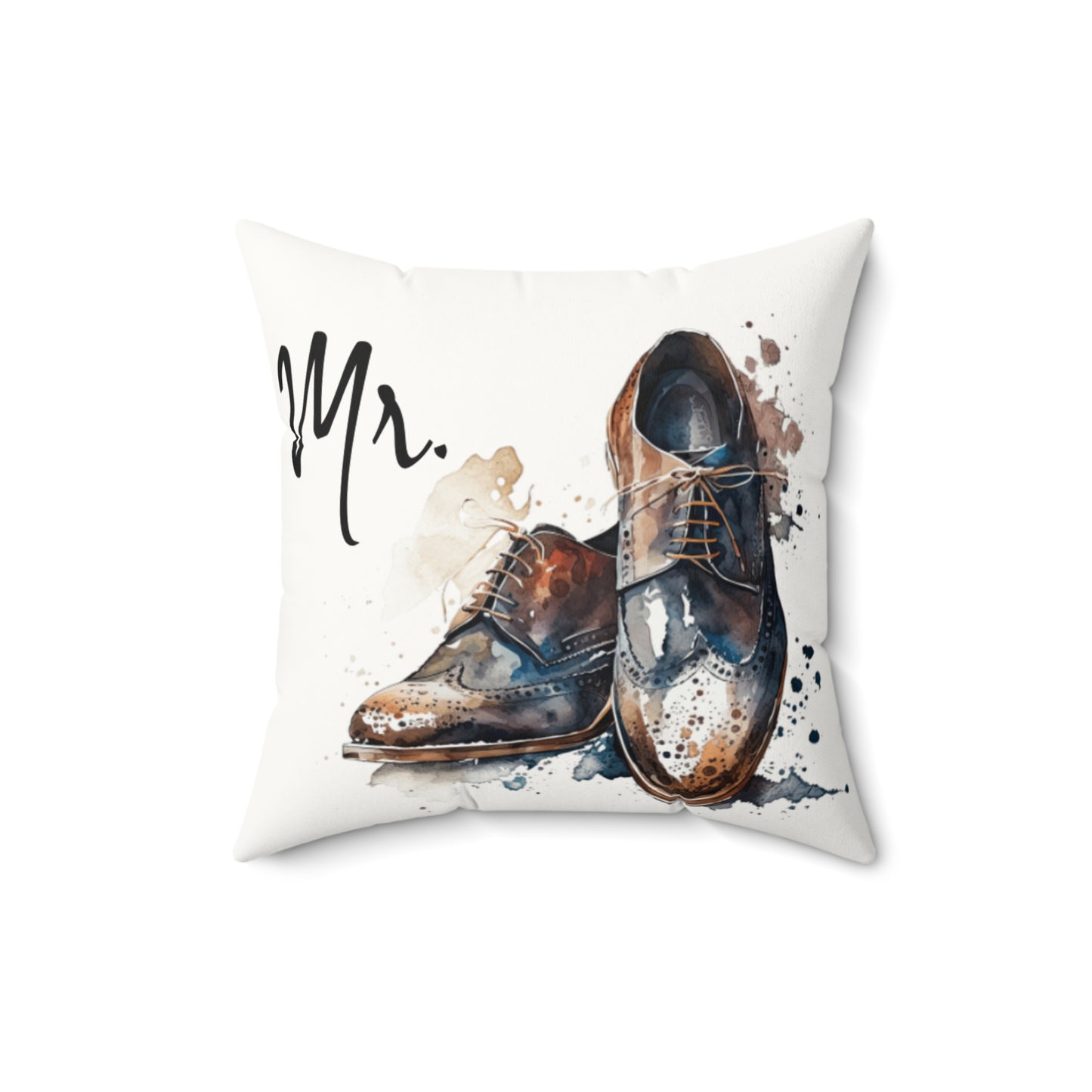 Mr.' Faux Suede Pillow- vintage design, Wedding, Anniversary, ('His' on back)