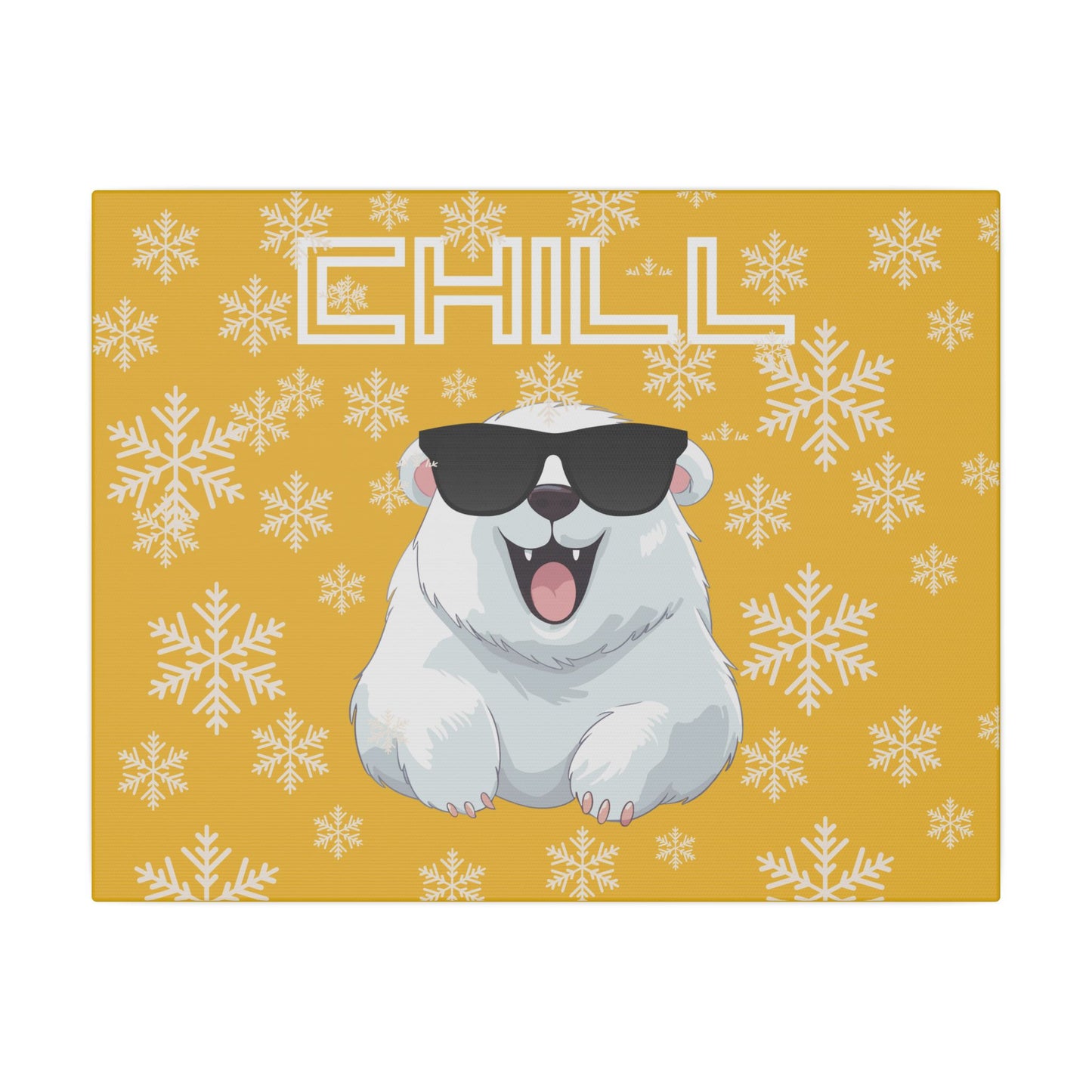 Chill, Polar Bear, Matte Canvas, Stretched 0.75", wall art, snowflakes - yellow