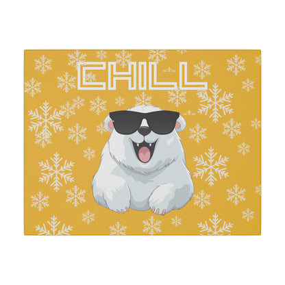 Chill, Polar Bear, Matte Canvas, Stretched 0.75", wall art, snowflakes - yellow