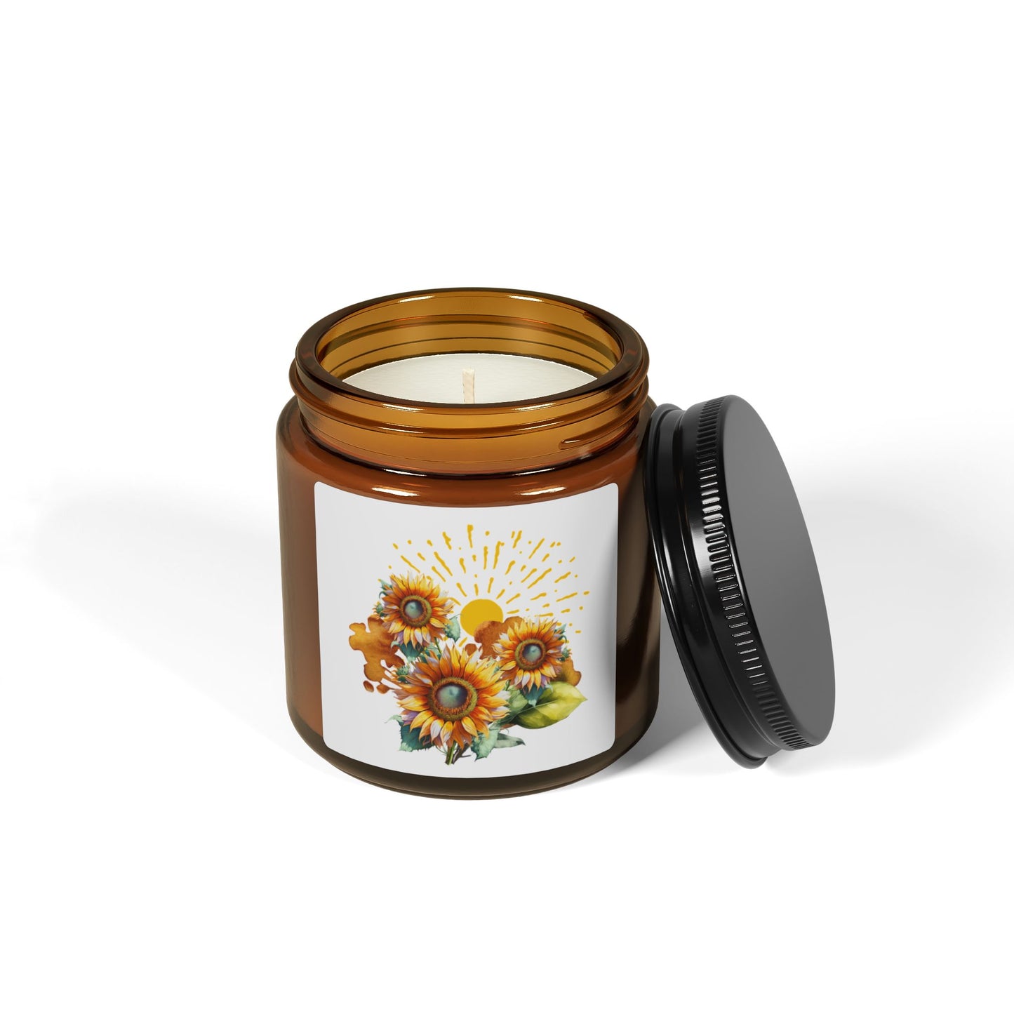 Sunflower design, Scented Soy Candle (Multi-Size, Amber Jar)