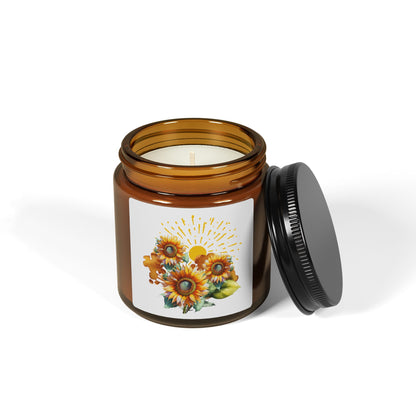 Sunflower design, Scented Soy Candle (Multi-Size, Amber Jar)