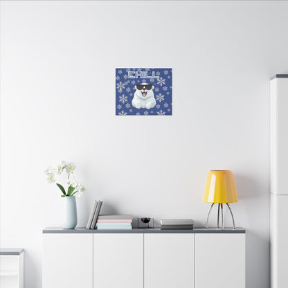 Chill, Polar Bear, Matte Canvas, Stretched 0.75", wall art, snowflakes - blue