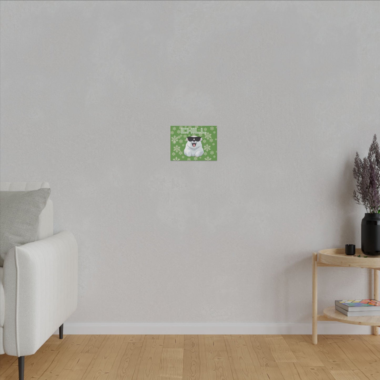 Chill, Polar Bear, Matte Canvas, Stretched 0.75", wall art, snowflakes - green