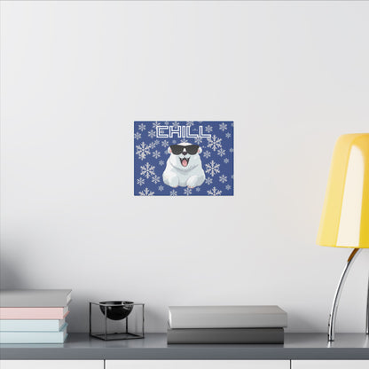 Chill, Polar Bear, Matte Canvas, Stretched 0.75", wall art, snowflakes - blue