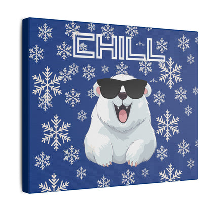 Chill, Polar Bear, Matte Canvas, Stretched 0.75", wall art, snowflakes - blue