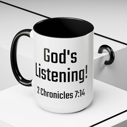Read & Pray Black Accent Mug w/microphone, Gift for him/her, 2 Chronicles 7:14