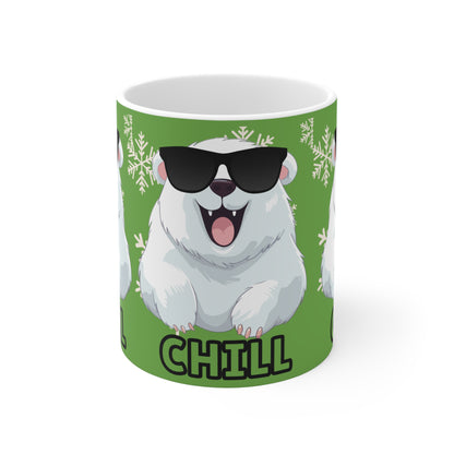 Chill Polar Bear, Mug 11oz, green, coffee, tea, hot chocolate