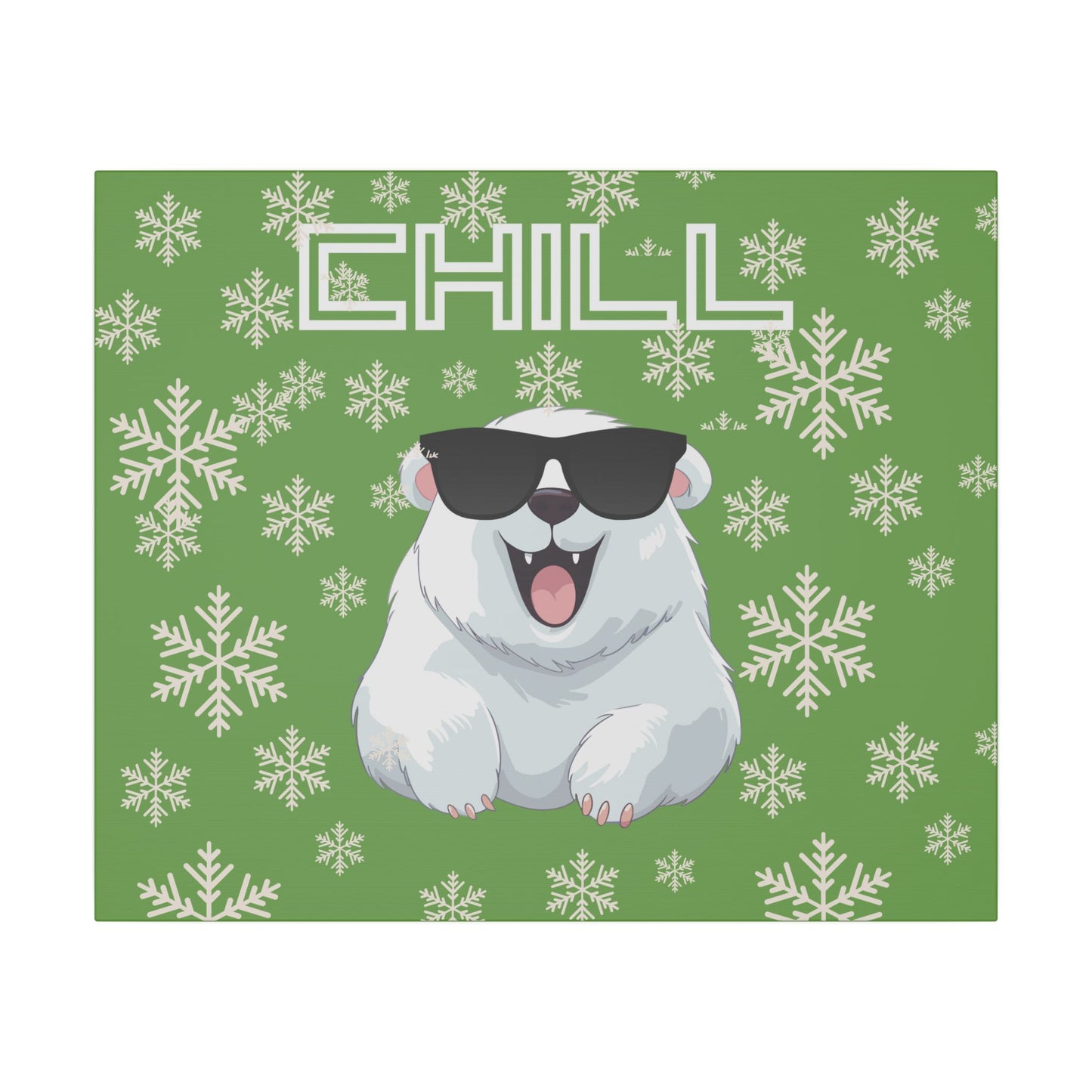 Chill, Polar Bear, Matte Canvas, Stretched 0.75", wall art, snowflakes - green