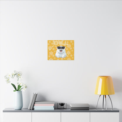 Chill, Polar Bear, Matte Canvas, Stretched 0.75", wall art, snowflakes - yellow