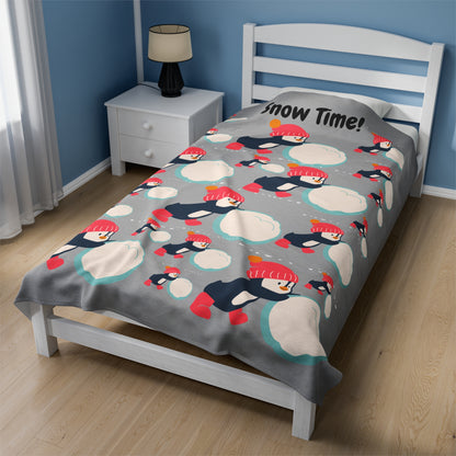 Snow Time Velveteen Plush Blanket - Light Gray