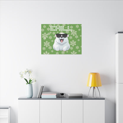 Chill, Polar Bear, Matte Canvas, Stretched 0.75", wall art, snowflakes - green
