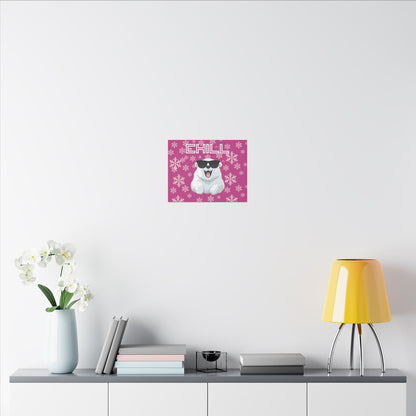 Chill, Polar Bear, Matte Canvas, Stretched 0.75", wall art, snowflakes - pink