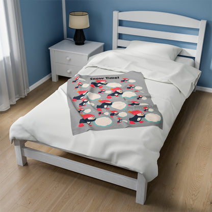 Snow Time Velveteen Plush Blanket - Light Gray