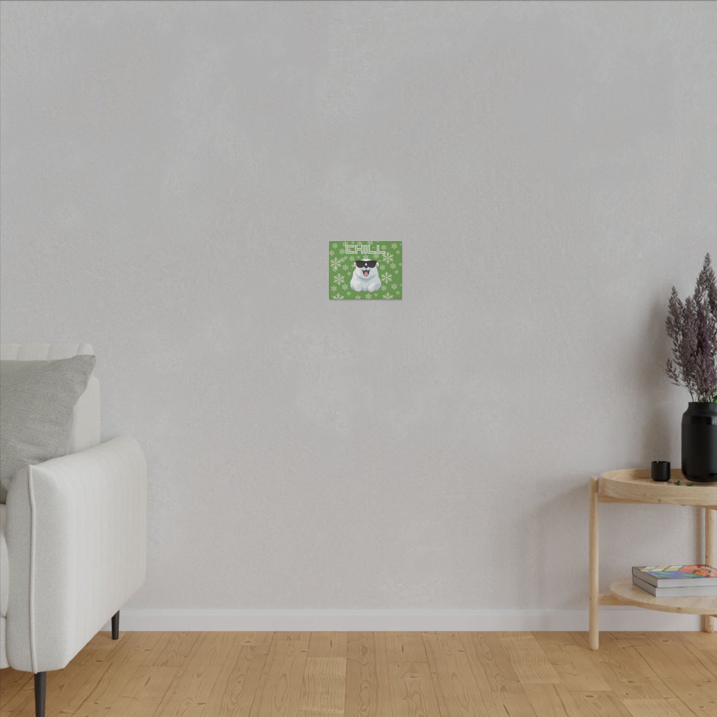 Chill, Polar Bear, Matte Canvas, Stretched 0.75", wall art, snowflakes - green