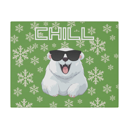 Chill, Polar Bear, Matte Canvas, Stretched 0.75", wall art, snowflakes - green