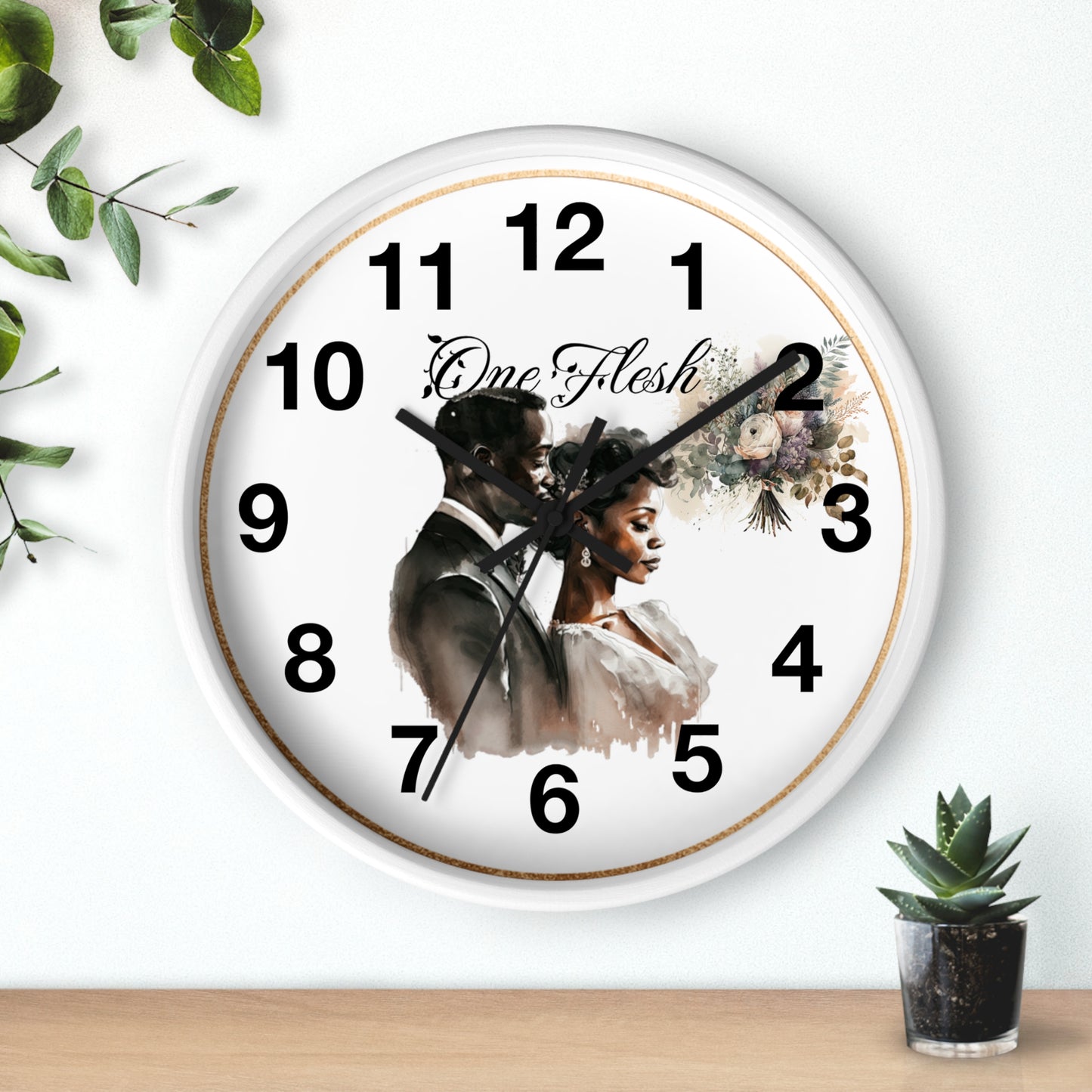 One Flesh Wall Clock, Christian, housewarming, afroamerican, new couple, wedding