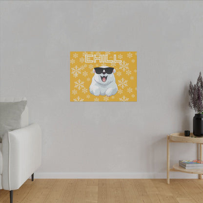 Chill, Polar Bear, Matte Canvas, Stretched 0.75", wall art, snowflakes - yellow