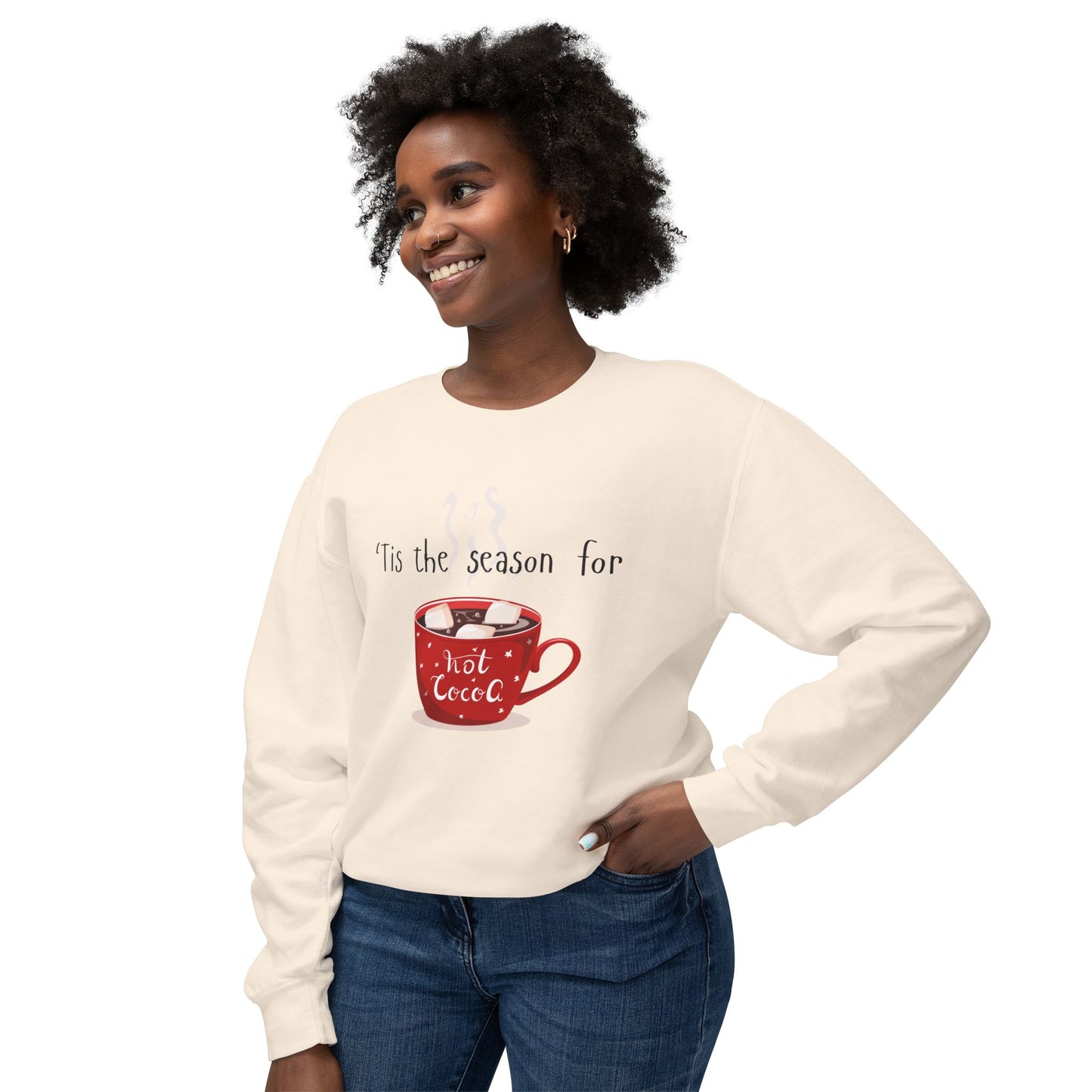 'Tis the Season for Hot Cocoa Unisex Lightweight Crewneck Sweatshirt, Christmas