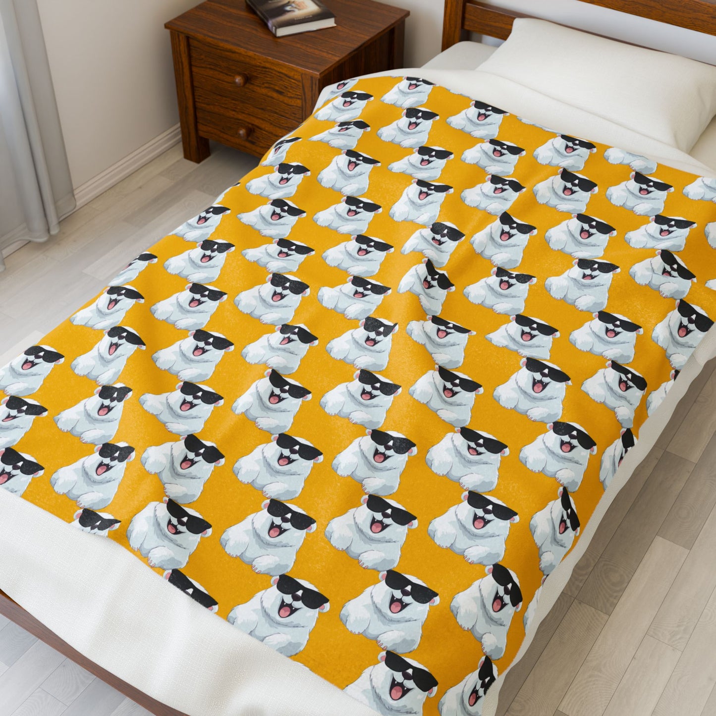 Polar Bear Velveteen Plush Blanket - Yellow