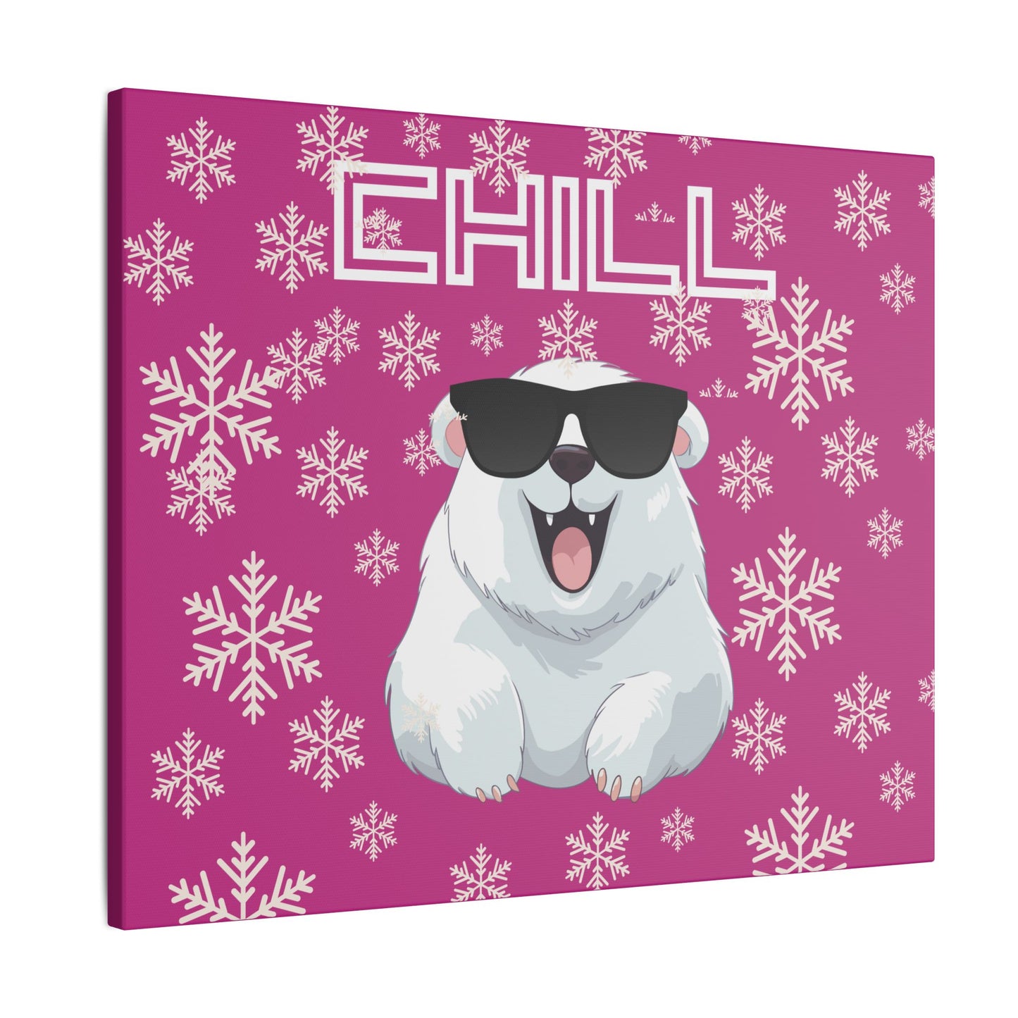 Chill, Polar Bear, Matte Canvas, Stretched 0.75", wall art, snowflakes - pink