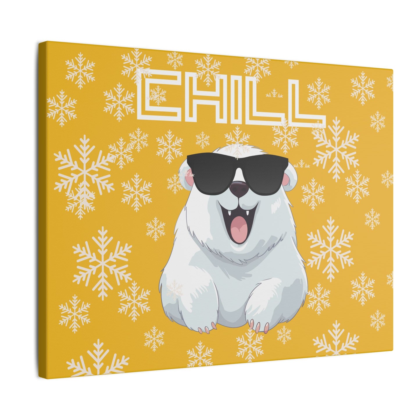 Chill, Polar Bear, Matte Canvas, Stretched 0.75", wall art, snowflakes - yellow