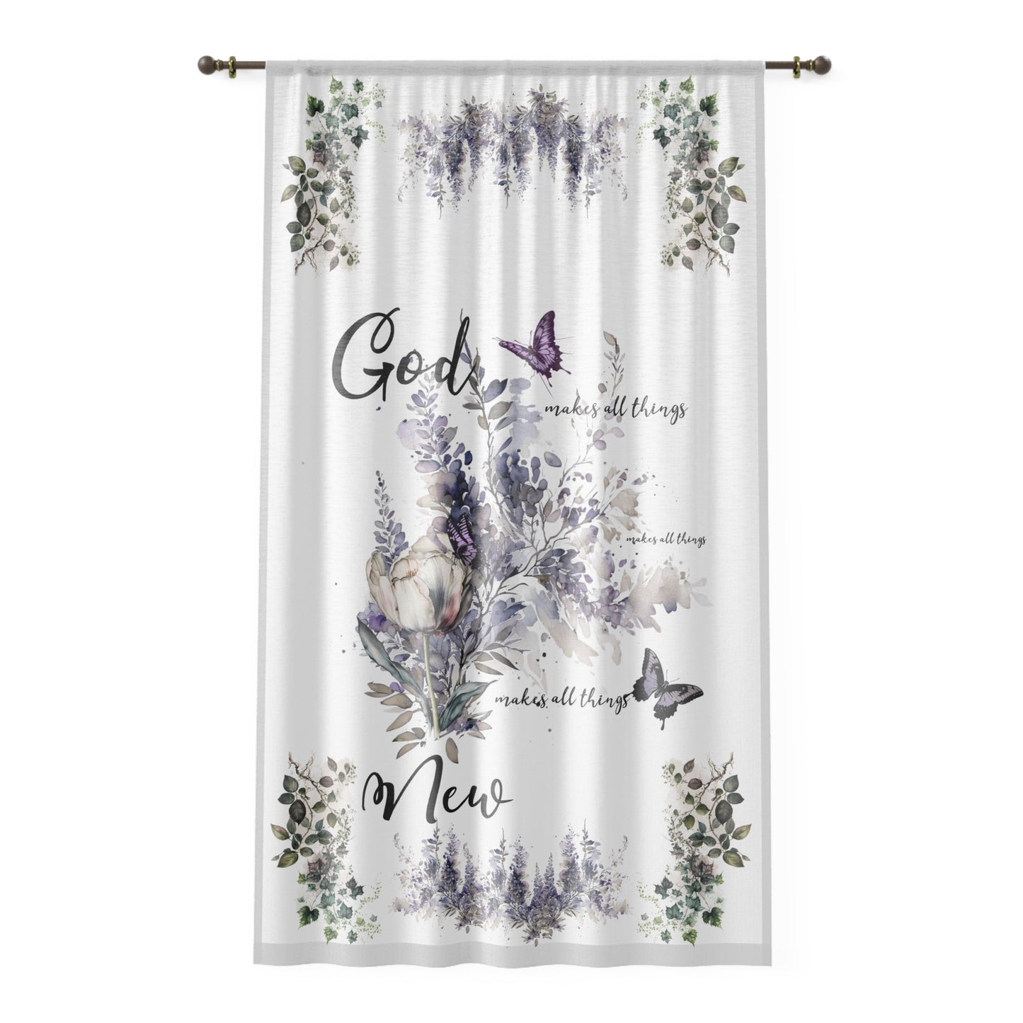 God Makes All Things New Window Curtain, Sheer White