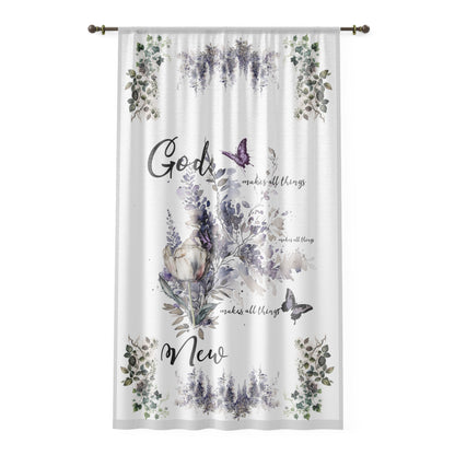 God Makes All Things New Window Curtain, Sheer White