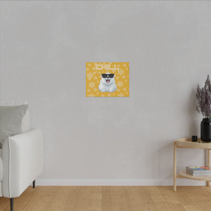 Chill, Polar Bear, Matte Canvas, Stretched 0.75", wall art, snowflakes - yellow