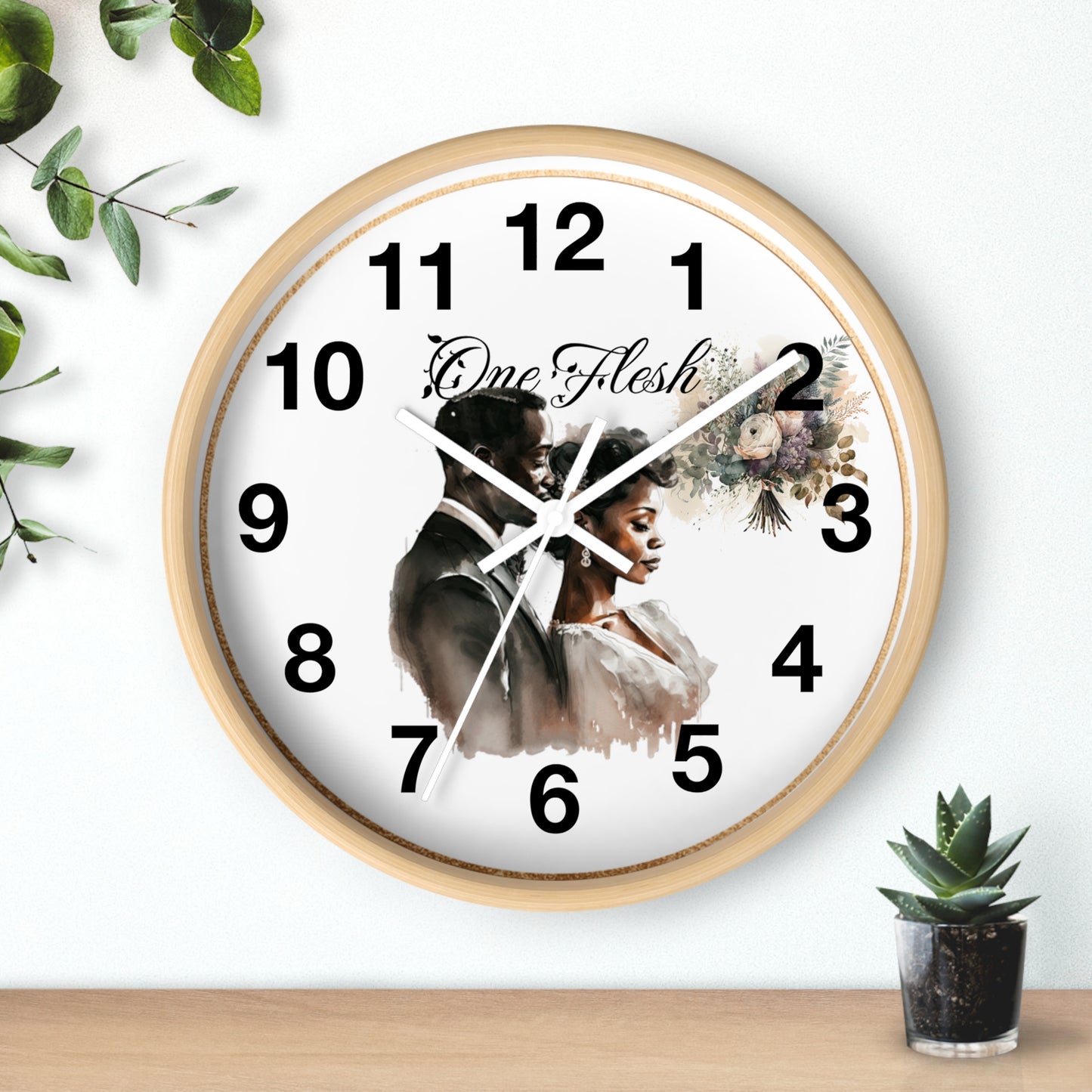 One Flesh Wall Clock, Christian, housewarming, afroamerican, new couple, wedding