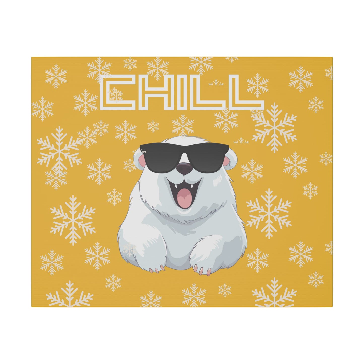 Chill, Polar Bear, Matte Canvas, Stretched 0.75", wall art, snowflakes - yellow