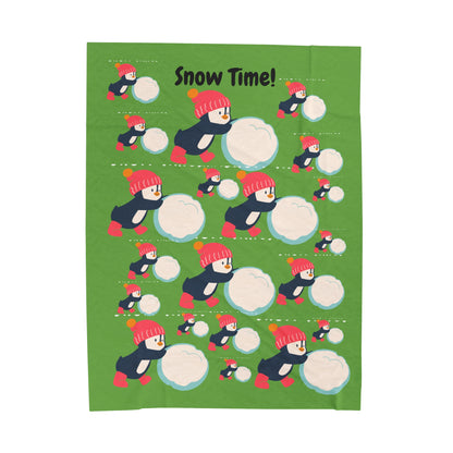 Snow Time Velveteen Plush Blanket - Green