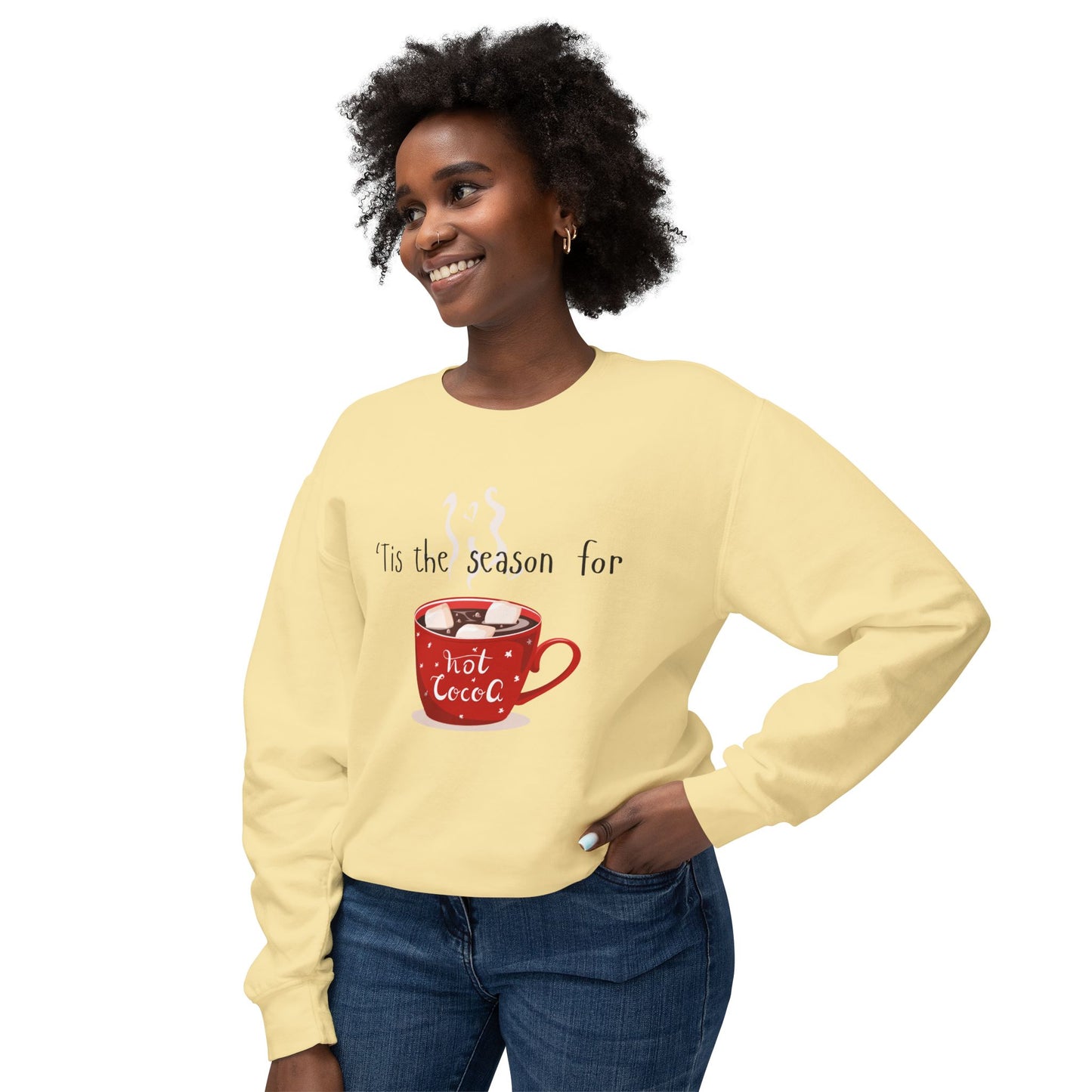 'Tis the Season for Hot Cocoa Unisex Lightweight Crewneck Sweatshirt, Christmas