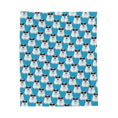 Polar Bear Velveteen Plush Blanket - Turquoise