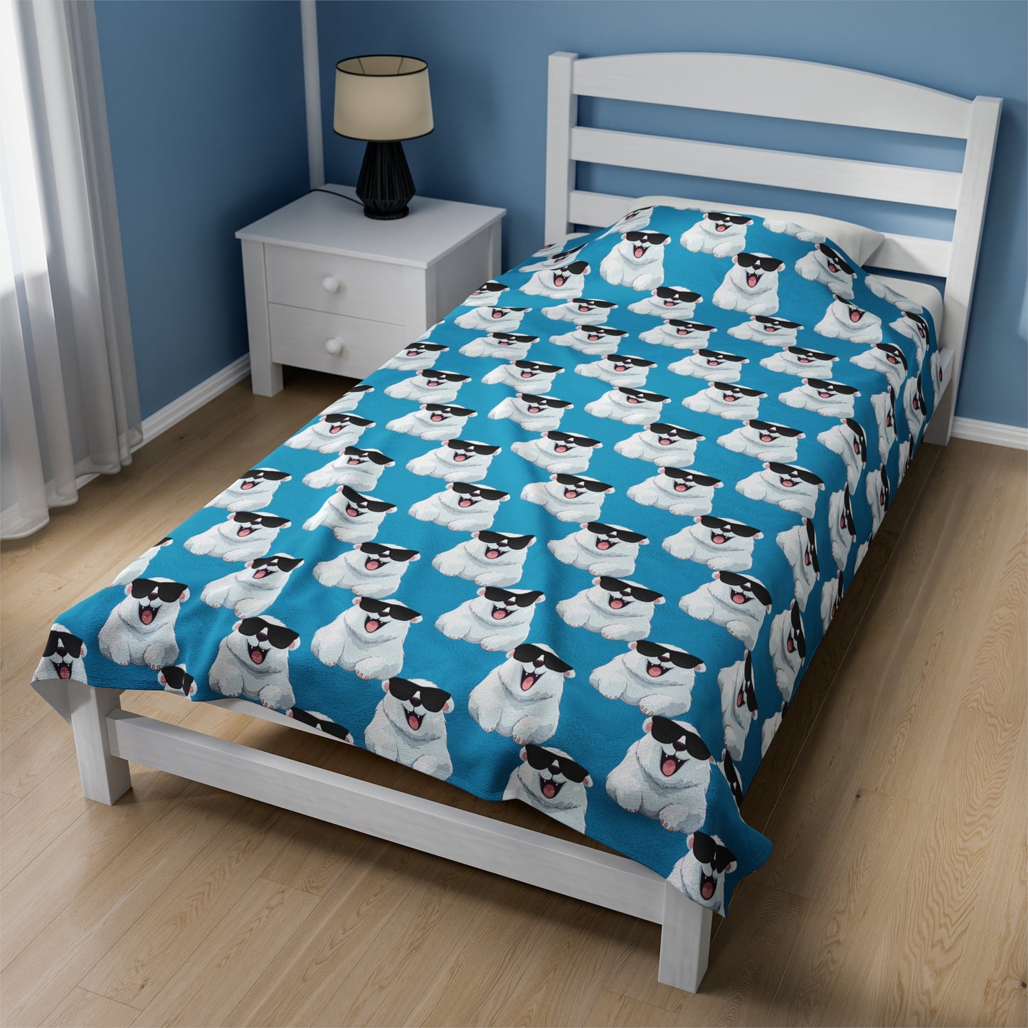 Polar Bear Velveteen Plush Blanket - Turquoise